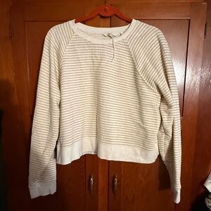 Boden Cream Gold  Striped Cropped Sweatshirt Womens Size XL NWOT